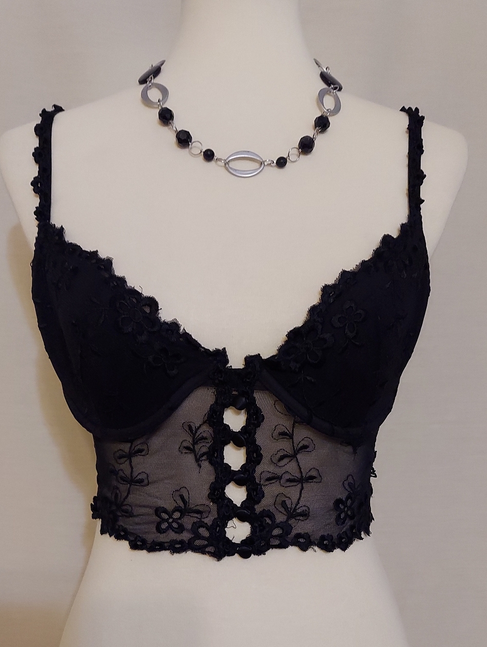 La SENZA Black Floral Lace Longline Bra